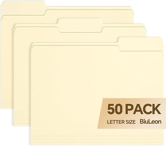 File Folders,50 Pack Manilla Folders 8.5x11,1/3 Cut Tabs Manila File Folders Letter Size for Easy Labeling and Organization,Vanilla Folders Great for Documents Home School Classroom Office Supplies