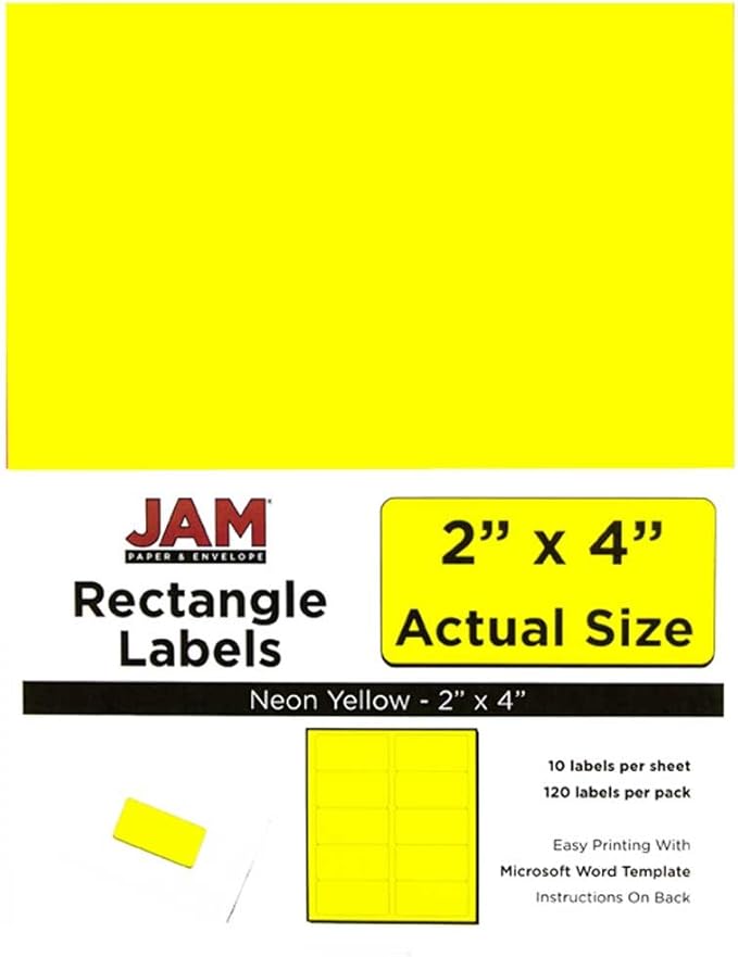 JAM PAPER Shipping Address Labels - Standard Mailing - 2 x 4 - Neon Fluorescent Yellow - 120/Pack