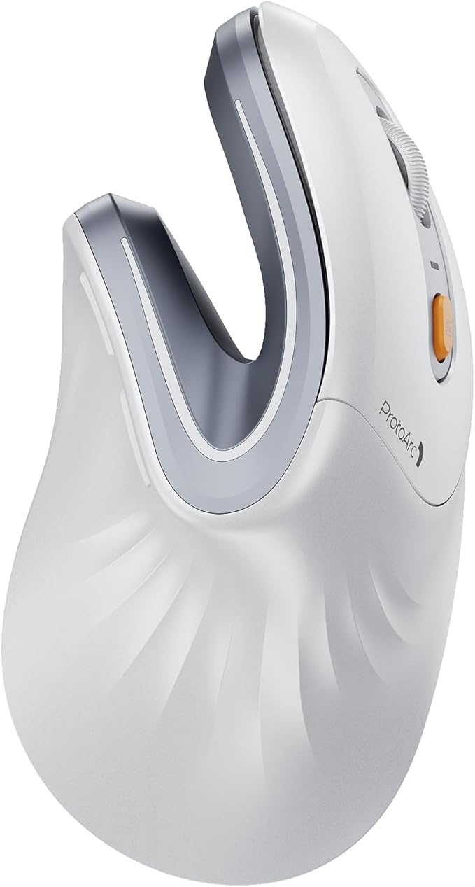 ProtoArc Ergonomic Mouse, EM11 NL Wireless Vertical Mouse, Ergo Mouse with Multi-Device, USB-C Rechargeable Mice for Windows, Mac OS, PC/Notebook/Laptop,White