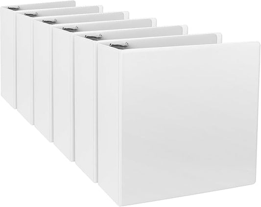 3-Inch 3 Ring Binder, Standard 3" Round Ring Binder Fit Letter Size Paper, Presentation View Binders, White, 6-Pack