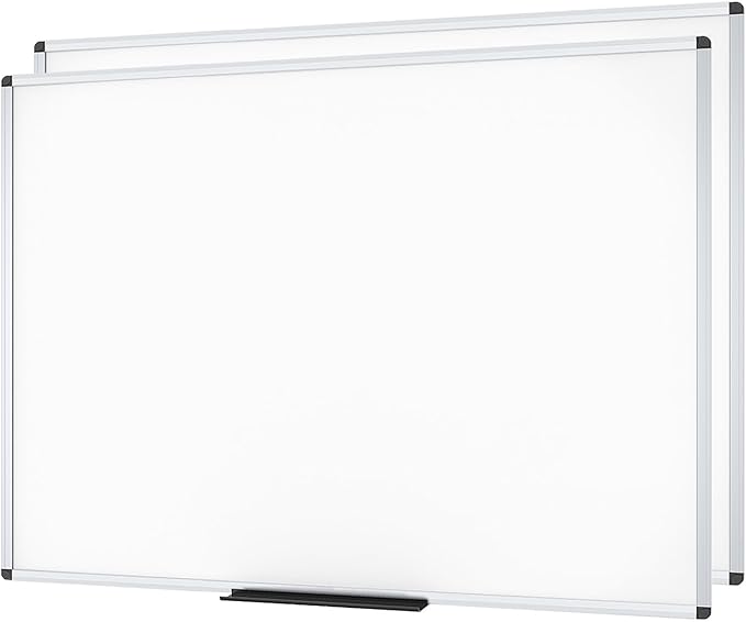 VIZ-PRO Large Magnetic Dry Erase White Board for Wall, 60 X 36 inches, Pack of 2, 5' x 3' Aluminum Framed Whiteboard with Marker Tray for School Office Home