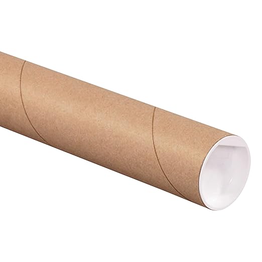 AVIDITI Cardboard Tubes with Caps, 36"L x 2"W x 2"H, Pack of 50 | Poster Tube for Mailing and Storage of Blueprints, Artwork, Crafts, Long Art Holder, 36 inches