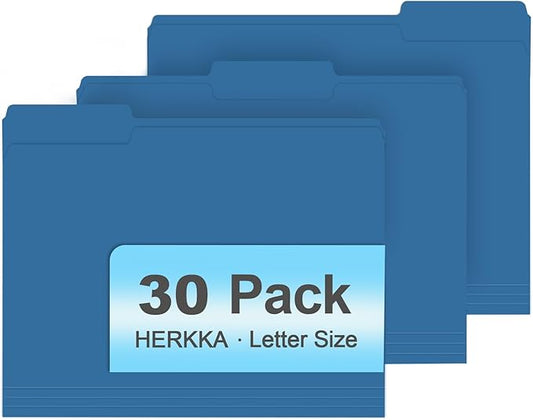 File Folder, HERKKA 30 Pack 1/3 Cut Tab File Folders, File Folders Great for Organizing and Filing, Letter Size, Navy