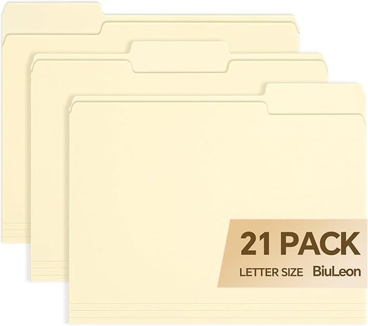 File Folders,21 Pack Manilla Folders 8.5x11,1/3 Cut Tabs Manila File Folders Letter Size for Easy Labeling and Organization,Vanilla Folders Great for Documents Home School Classroom Office Supplies