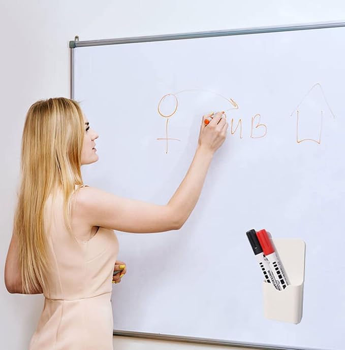 Magnetic Marker Holder Pen Holder for Whiteboard or Fridge Magnet Pencil Cup Storage Organizer for Classroom Office Home Locker and Metal Cabinets Media Organizer Storage 2Pack(White) (White)