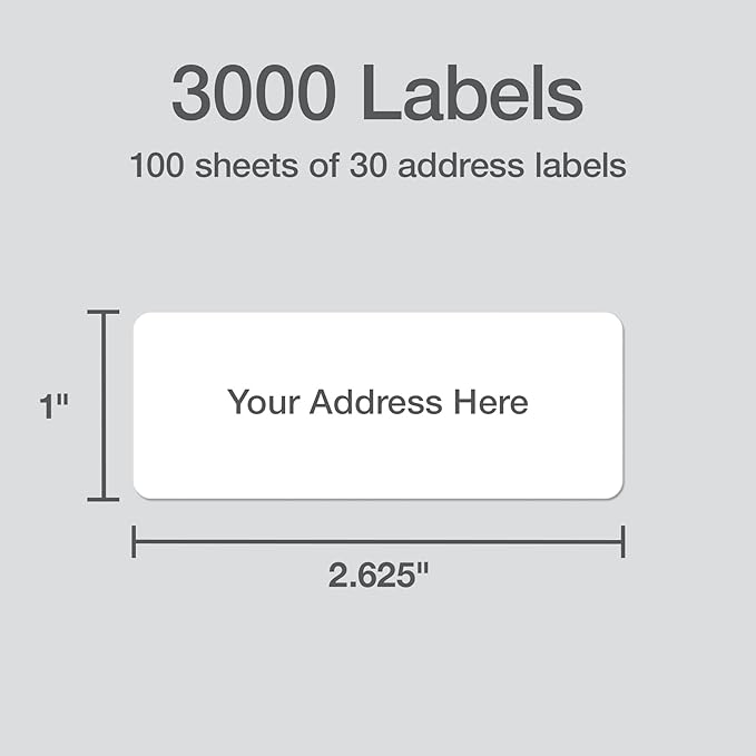 Redi-Tag Address Labels, Value Bulk Box, 3000 Blank (100 Sheets of 30), 1" x 2.625", for Laser Printers Only, Free Online Templates (1009572)