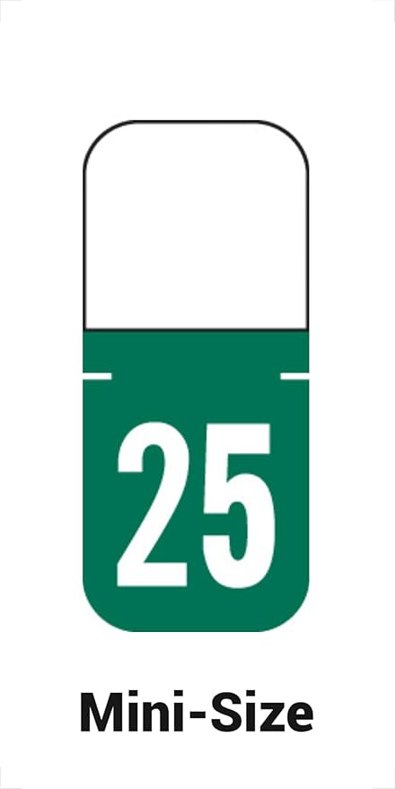 MINI 2025 Year Labels, Doctor Stuff 2025 Chart Stickers, Green Color Coded, Tab 1308 Style, USA Made Year Stickers for Top Tab File Folders, 500 Labels/Roll in a Dispenser Box, 1/2 x 1-1/8"