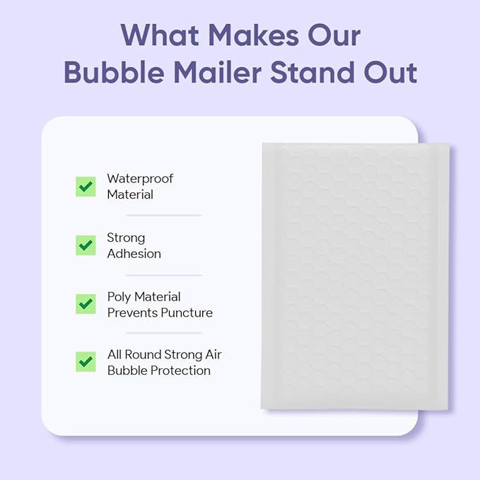 White 12.5x19.5 Inch Large Poly Bubble Mailers #6 | Padded Envelopes with Self Seal | Air Lined Cushioned Bubble Mailer | Usable Size 12.5x15 | 50 Pack Bulk | Lightweight shipping Bags