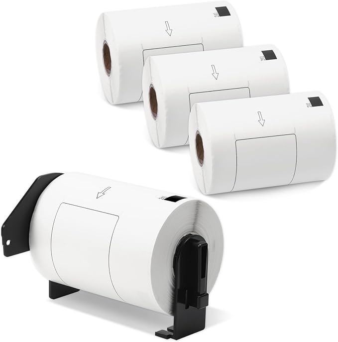 Label KINGDOM Replace for Brother DK-1241 Die-Cut 4" x 6" Large Shipping White Paper Labels (102 mm x 151 mm) 200/ Roll DK Labels for QL-1110NWB Printer (4 Rolls + 1 Detachable Frame)