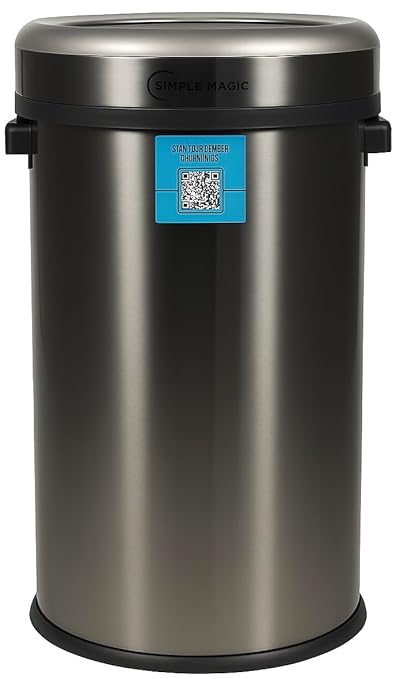65 Liter / 17 Gallon Open Top Trash Can, Elegant Black Finish