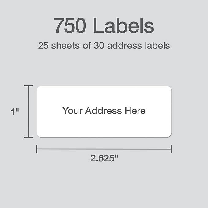 Redi-Tag Address Labels, 750 Blank (25 Sheets of 30), 1" x 2.625", for Inkjet and Laser Printers, Free Online Templates (1009573)