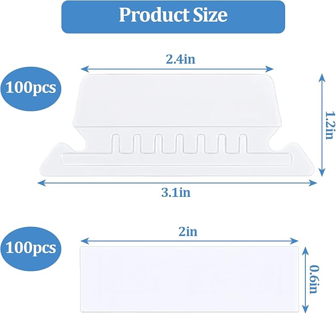 Hanging File Folder Tabs,100 Sets Hanging File Folder Labels Tabs and Inserts for Hanging Files Folders, Insertable Plastic Tabs Hanging Folder Tabs