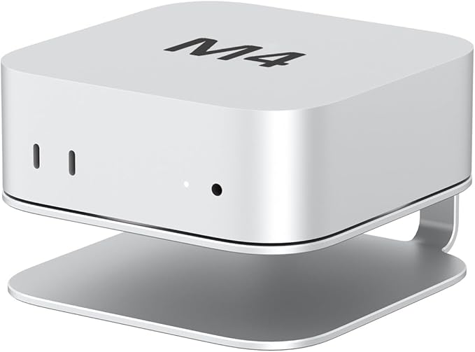Mac mini M4 Dock Stand, Aluminum Desktop Stand Mount for New Mac mini M4 and M4 Pro, Improved Cooling, Easy Power Button Access & Desk Organization – Essential Mac mini M4 Accessories