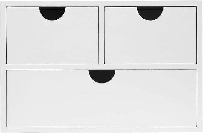 Rustic Distressed white 3-Tier Wood Desk Organizer with 3 Drawers Mini Storage Shelf For Desk, Toiletries Vanity Office Supplies (white)