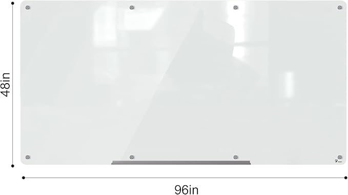 TOWON 8 x 4ft Whiteboard Huge, Glass Dry Erase Board Magnetic, 96 x 48 in, Infinity Frameless Mounting, White Surface, 4 Multi-Color Markers, 2 Strong Magnets, Pen Tray and Eraser