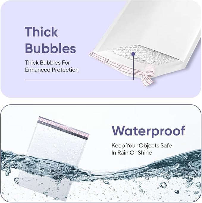 White Large Poly Bubble Mailers 12x15 inch | Self Seal Padded Envelopes Cushioned Bubble Mailer | Usable Size 12x15 | WaterProof | Lightweight mailing Shipping Bags | 50 Pack Bulk | USA Made