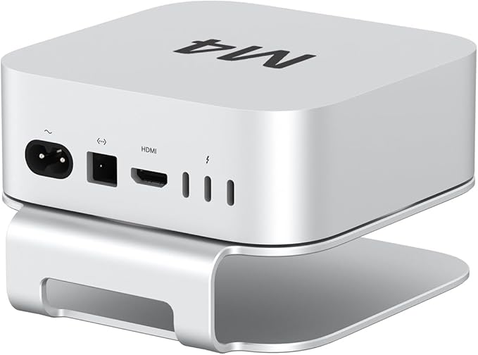 Mac mini M4 Dock Stand, Aluminum Desktop Stand Mount for New Mac mini M4 and M4 Pro, Improved Cooling, Easy Power Button Access & Desk Organization – Essential Mac mini M4 Accessories