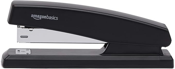 Amazon Basics Desktop Stapler with 1000 Staples, Office Stapler, Lightweight, Easy to Use, 25 Sheet Capacity, Non-Slip, Black, 3 Pack