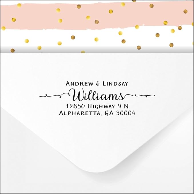 Self Inking Return Address Stamp - Custom 4 Line Personalized Address Stamp for Envelopes, Wedding Invitations, Business, Mailing Labels (Williams Curly Tails)