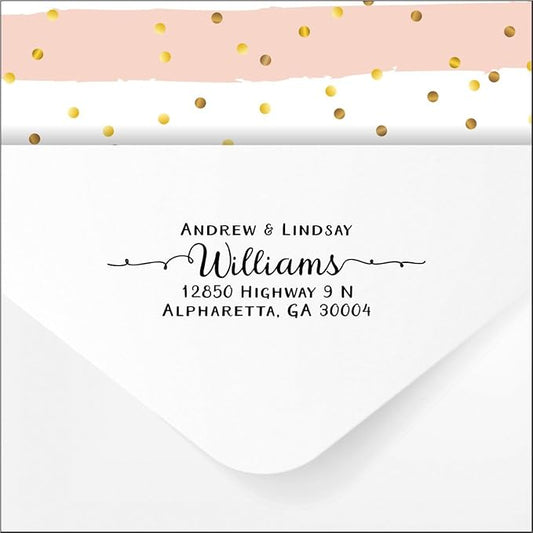 Self Inking Return Address Stamp - Custom 4 Line Personalized Address Stamp for Envelopes, Wedding Invitations, Business, Mailing Labels (Williams Curly Tails)