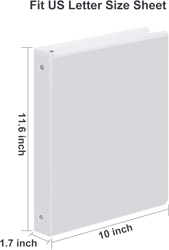 3 Ring Binder 1 Inch, ViVin Sturdy 1"-Round Ring Binder with 2 Interior Pockets, Clear View Cover, PVC-Free, Fits 200 Sheets of 8.5'' x 11'' Paper, Office Home School (6 Pack, White)