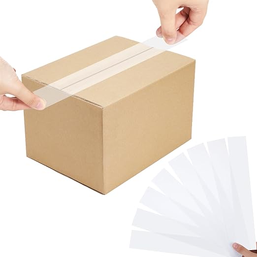 100 Pack Precut Return Tape Strips Clear Return Tape Sheets Banded Strips for Sealing, Packaging, Shipping, Mailing, Office, Home, Business, Warehouse Needs(2" X 12")