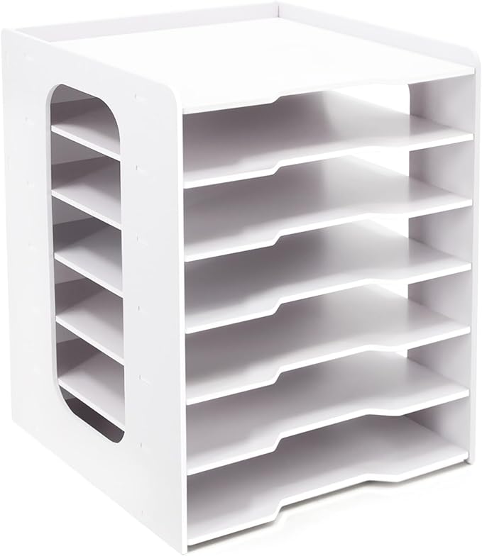 SONGWAY Scrapbook Paper Organizer 12x12-7 Tier File Organizer for Desk, 12x12 Stackable Scrapbook Paper Storage Trays, Desktop File Storage Cube for Home Office School