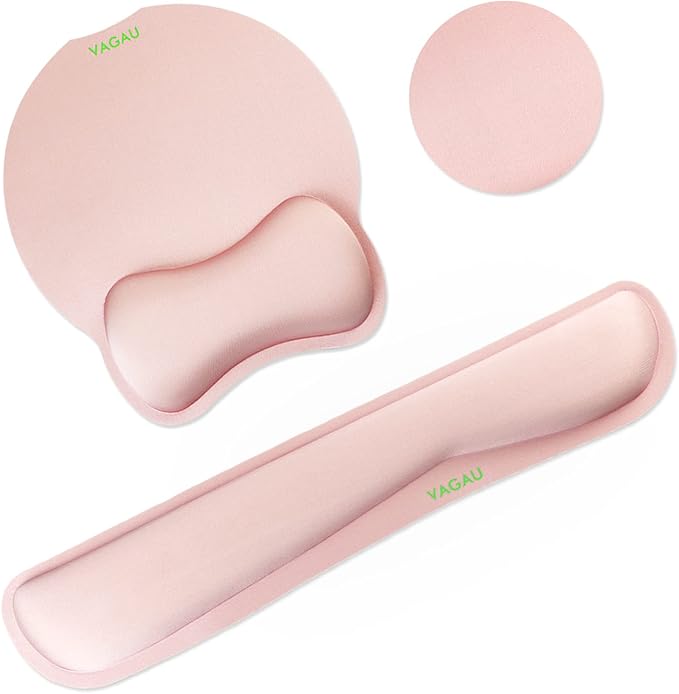 VAGAU Premium Keyboard Wrist Rest and Mouse Pad Wrist Support, Ergonomic Memory Foam Set for Office, Laptop, Mac, Computer and Gaming,Comfortable Typing &Wrist Pain Relief（Pink）