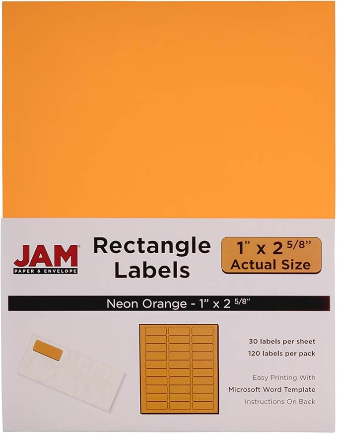JAM PAPER Return Address Labels - Standard Mailing - 1 x 2 5/8 - Neon Orange - 120 Shipping Labels/Pack