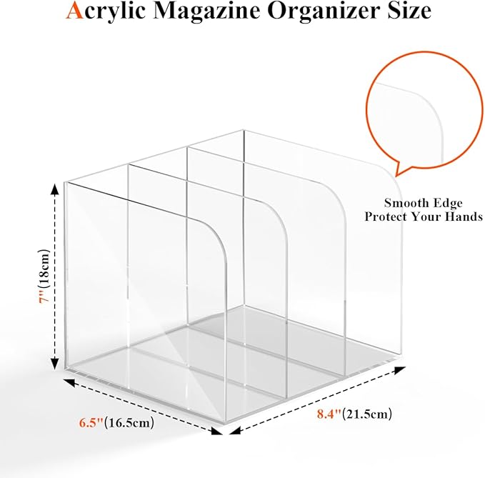 Jumyee Acrylic Magazine Holder with 3 Vertical Compartments, Clear Desk Mail Organizer Magazine File Rack, Book Holder Paper Folder Binder Holders Office Organization for Desk Accessories