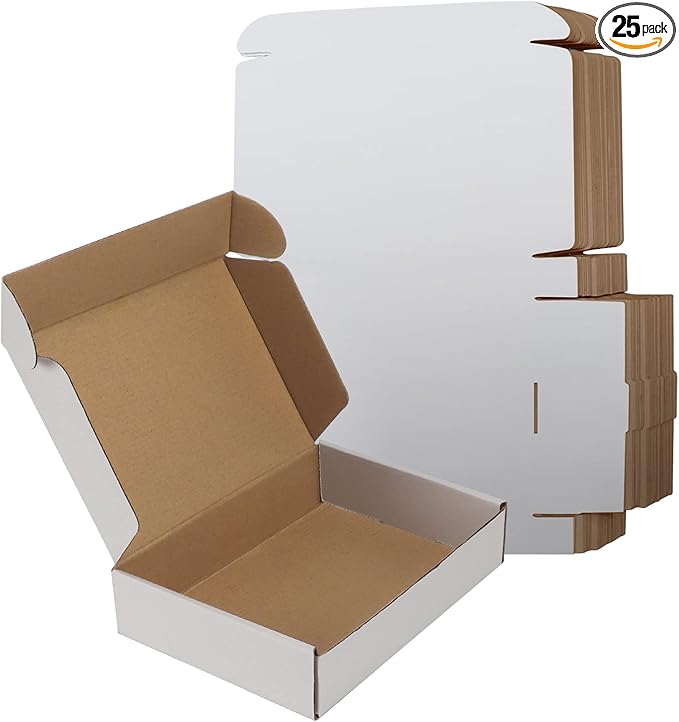 RLAVBL 9x6x2 Inches Shipping Boxes Set of 25, White Small Corrugated Cardboard Box, Mailer Boxes for Packing Small Business