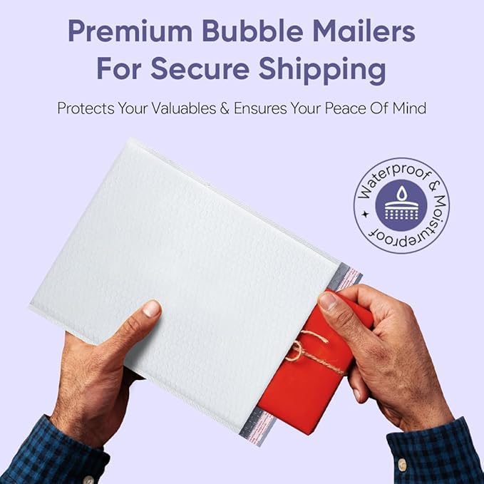 White Large Poly Bubble Mailers 12x15 inch | Self Seal Padded Envelopes Cushioned Bubble Mailer | Usable Size 12x15 | WaterProof | Lightweight mailing Shipping Bags | 50 Pack Bulk | USA Made