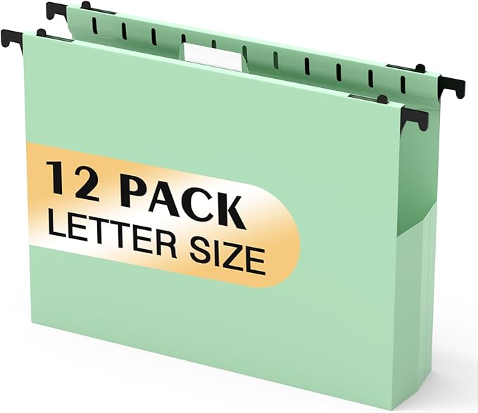 Extra Capacity Plastic Hanging File Folders, Hanging Folders, 12 Pack Reinforced Heavy Duty 2 Inch Expansion, Filing Cabinet Folders Letter Size for Bulk Files/Medical Charts(Sage Green)
