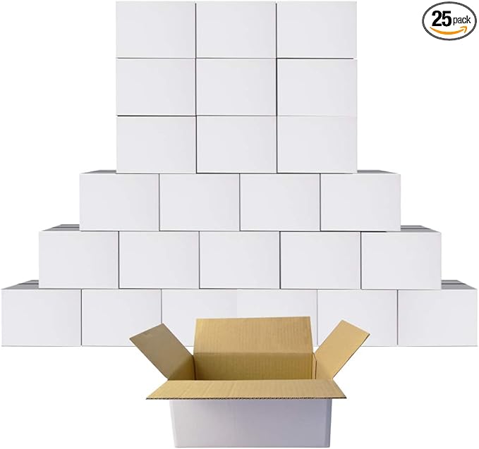 PETAFLOP 9x6x4 Shipping Boxes White Cardboard Mailing Boxes Single Wall Corrugated Box, 25 Pack