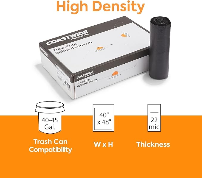 Trash Bags, 40-45 Gallon Garbage Can Liners for Office, Breakrooms, Restrooms, 150-Pack, Black