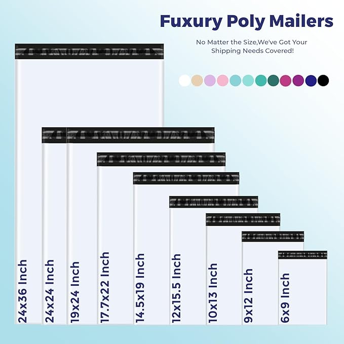 Fuxury 500 Pcs 12x15.5" Poly Mailers Sets with 4x6" Thermal Labels, Waterproof Mailing Envelopes & Stickers for Clothing, Strong Adhesive Poly Shipping Postage Bags for Business (White A Box)