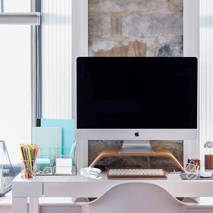 Silver Desk Organizers and Accessories Office Supplies Set Stapler, Pen Holder, Phone Holder, Scissors, Pen, Ruler, 30 Paper Clips, 22 Binder Clip, 20 Tacks and 1000pcs Staples