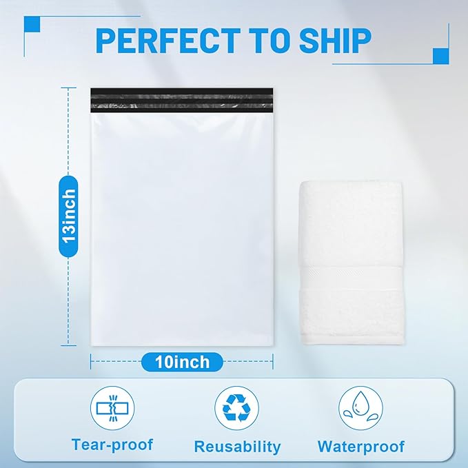 150 Pcs Poly Mailers Shipping Bags 10x13 Inch Packaging Clothes Polymailers Envelopes Mailing Package Self Seal Shipping Envelopes Waterproof Poly Bags Small Business Supplies Package White