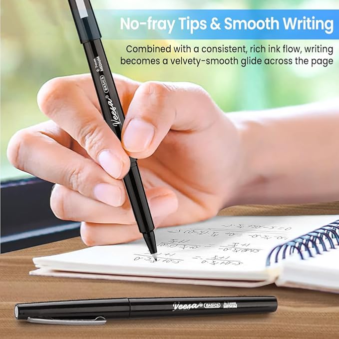 Felt Tip Pens Black, Medium Point (0.7mm), 32 Pack Felt Tip Markers for Writing, Journal, Planner Coloring, Note Taking, School Supplies for Teachers & Students