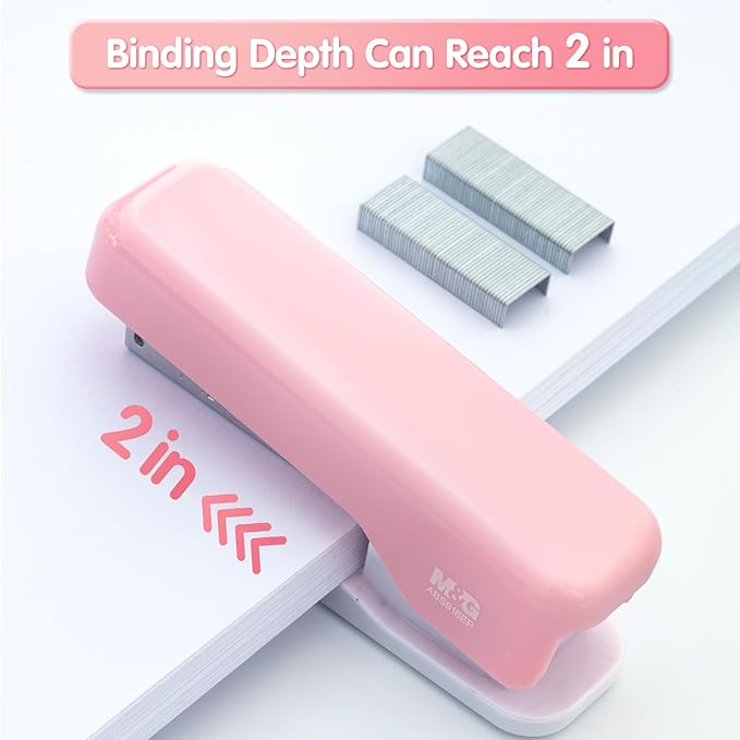 M&G Desktop Stapler, Basic Office Stapler with 1000 Staples, 20 Sheet Capacity, Portable Small Desk Staplers for School Home Office (Pink)