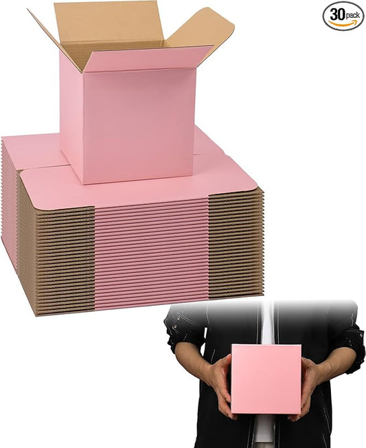 FORBFAN 6x6x6 Inches Small Shipping Boxes, 30 Pack Pink Mailer Boxes, Corrugated Cardboard Boxes for Packaging, Shipping, Mailing
