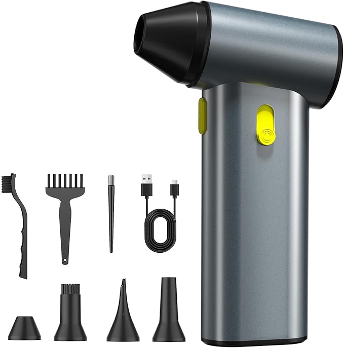 Compressed Air Duster, 130000RPM Brushless Motor, Super Power Air Duster Electric, Aluminum Alloy Body, Dust Blower with Fast Charging for Car, Computer, Keyboard, Outdoors and House