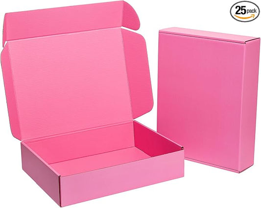 Shipping Boxes 12x9x2 Inches 25 Pack Pink Corrugated Cardboard Mailing Box for Small Business, Tab Locking Literature Mailer Packaging Supplies for Packing Book Gifts Craft