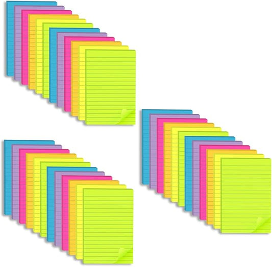 (36 Pack) Lined Sticky Notes 4x6 in Ruled Stickies Super Sticking Power Memo Pads Bright Colors