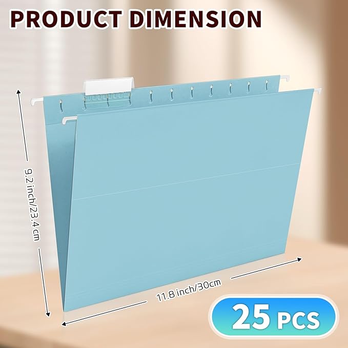 25-Pack Hanging File Folders, Letter Size, Includes 35 Transparent Label Cards & 50 Sticker Labels,1/5-Cut Tabs for Home & Office Organization(Light Blue)