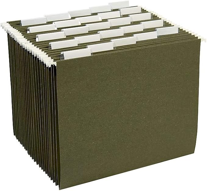 Staples Hanging File Folders, 1/5-Cut Tab, Letter Size, Includes Tabs & Paper Inserts, Perfect for Home, Office, Classroom, 25-Pack, Green