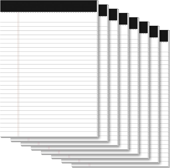 Notepads 8.5 x 11 Legal Pads of Paper, 8 Pack Note Pads 8.5 x 11 Lined Paper Wide Ruled, Perforated Legal Pad 8.5 x 11'' Paper Pads with Strong Backer Note Pad for Office, School, Homework