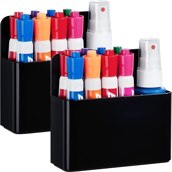 BEYGORM 2 Pack Plastic Magnetic Pen Holder for Refrigerator, Dry Erase Marker Holder for Whiteboard，Magnet School Locker Organizer Accessories, Pencil Cup, Pen Caddy, Classroom Organization(Black)