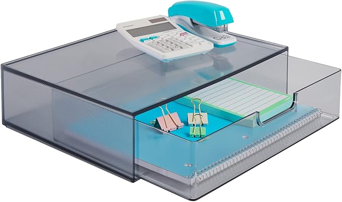 STORi STAX Plastic Stackable Organizer Drawer in Grey | 12.5-inches Wide | Organize Office Desk Accessories and Sort Letter-Size Paper | Made in USA