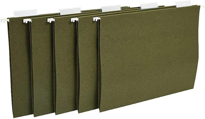 Staples Hanging File Folders, 1/5-Cut Tab, Letter Size, Includes Tabs & Paper Inserts, Perfect for Home, Office, Classroom, 25-Pack, Green